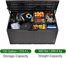 100 Gallon Outdoor Storage Box,Waterproof Lockable Resin Deck Box,Storage Container with Reinforced Support for Patio Cushions, Furniture Supplies, Garden Tools, UV-Resistant Outdoor Chest (Black) by CozyNest Decor