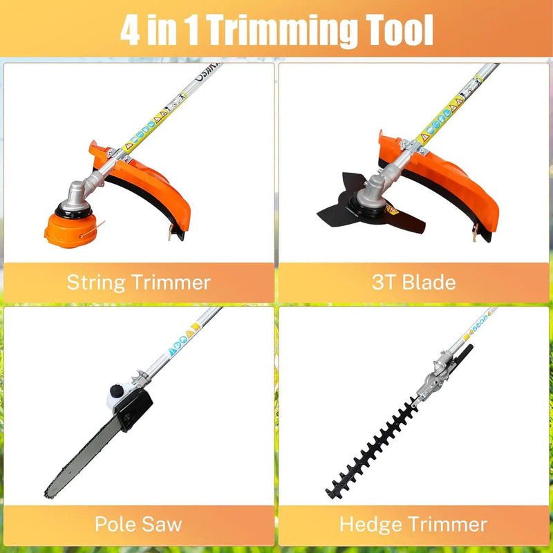 Gas Trimmer Weed Eater 52cc 2-Stroke,6 in 1 Multi-Functional Petrol Trimmer Hedge Trimmer Pole Saw Trimmer for Quick Weed Grass Cleaning Crop Seed Soil Protection Tools, photo 2 of 5