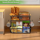 2 Tier Fruit Basket for Kitchen Counter with 2 Banana Hangers, Countertop Metal Fruit Bowl with Wooden Handle, Large Storage Stand for Vegetables, Snacks, Breads, Produce Storage – Black by CozyNest Decor