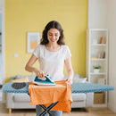 Compact Ironing Board 13 x 43, Iron Board with Heat Resistant Surface, Adjustable Height, Space Saving Table with Hook & Iron Rest for Home & Laundry Room, Diagonal Checkered Blue by CozyNest Decor
