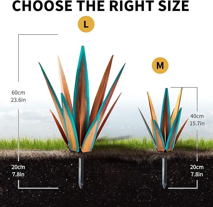 Large Tequila Rustic Sculpture, Agave Plants for Outdoor Patio, Home Decor Hand Painted Metal Garden Statue, Lawn Ornaments Yard Stakes (Blue - L), photo 2 of 7