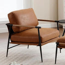 Mid-Century Accent Chair, Soft Armchair PU Leather Lounge Chair with Black Metal Legs, Upholstered Leisure Chair for Living Room Bedroom Reception Room, 1PC, Brown by CozyNest Decor