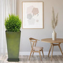 KOL Galvanized Steel Planter 25''H. with Saucer, Bright Glazed Planter with Drainage Hole, Set of 2, Tall Pots for Indoor & Outdoor Use, Decorative Flower Plant Pots for Porch, Patio, Deck - Green