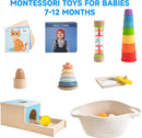 Montessori Toys for Babies 6-12 Months, 9 in 1 Educational Wooden Toys Set, Includes Object Permanent Box, Stacking Cups, Mirror Puzzle, Ring Stacker and More by TinyTreasures Baby Boutique