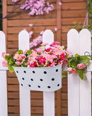 vensovo Metal Railing Planter for Outdoor Plants - 3 Pack Balcony Hanging Flower Pots with Detachable Hooks and Drain Holes Oval Bucket Rail Box Fence Planters for Home Garden Decor, White with Spot by GreenHaven Gardens