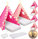 6 Pack Sleepovers Teepee Tent for Kids Bulk with Mattress Sheet Light,Natural Cotton Washable Indoor Play Tent for Birthday Slumber Party Girls Boys Pajama Movie Night Supplies(Pink, Rose Red) by TinyTreasures Baby Boutique