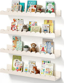 Scalloped Baby Book Shelf,Floating Shelves for Wall Set of 4 Solid Pine Wood Nursery Bookshelves with Wave Lip for Bedroom Kids, Toddler Room, Baby Room, Nursery Decor(White,40cm) by TinyTreasures Baby Boutique