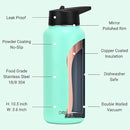 DRINCO Stainless Steel Water Bottle Spout Lid Vacuum Insulated Double Wall Water Bottle Wide Mouth (40oz 32oz 22oz 18oz 14oz) Leak Proof Keeps Cold or Hot (32 oz, 32oz Teal) by CozyNest Decor