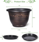 Plastic-Plant-Flower-Planters-12 Inch with Drainage Hole & Saucer, 3 Packs Lightweight Small Resin Flower Pot Indoor Outdoor, Retro Antique Imitation Decorative Garden Containers Sets for Houseplants by CozyNest Decor