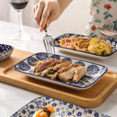 Selamica Ceramic Rectangular Salad Plates Set, Dinner Plate 9.4 Inch Dessert Plates for Party Entertaining, Small Serving Plates for Appetizers, Sushi, Fruit, Set of 4, Vintage Blue by CozyNest Decor