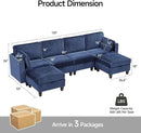 110" Modular Sectional Sofa, Convertible Sleeper Sofa Couch Bed with Adjustable Backrest, U-Shaped Chenille Cloud Couch with Ottoman Storage, Deep Seat Couches for Living Room,Blue by CozyNest Decor