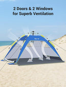 Glymnis Pop Up Beach Tent Sun Shade Shelter for 3-4 Person with UPF 50+, Lightweight & Easy Setup, Vent Windows & Zippered Door, Extended Floor Family Instant Beach Tent by TinyTreasures Baby Boutique