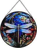 Hanging Stained Glass for Windows,20cm/7.87inch Dragonfly Hand-Painted Sun Catcher Garden Hangings Christmas Mother's Day, Valentine's Day Ornaments Festival Gift (A Style) by GreenHaven Gardens