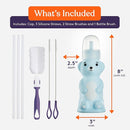 Special Supplies Honey Bear Straw Cup Long Straws, Squeezable Therapy and Special Needs Assistive Drink Container, Spill Proof and Leak Resistant Lid (Pack of 1 Bottle and 3 Straws) (Blue) by TinyTreasures Baby Boutique