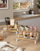 SONGMICS Display Risers, Set of 2 Engineered Wood Perfume Organizer Stand, 3-Tier Cupcake Stand Holder, Spice Rack, Shelf Risers for Figures, Dessert Shelves, Natural Beige and Cloud White UKCS016N02 by CozyNest Decor