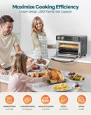 28QT Air Fryer Toaster Oven Combo, Large 12-in-1 Convection Countertop Oven with Next-Gen HeatWave Convection, 3-Layer Cooking, Rotisserie for Chicken, Fits 11" Pizza, Full Accessories, Sparkle Black by CozyNest Decor
