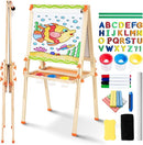 Kids Easel 3-1 Adjustable Art Easel Wooden Drawing Board Double-Sided with Magnetic Whiteboard & Chalkboard for Ages 3-8, Foldable Design Includes Paper Roll by TinyTreasures Baby Boutique