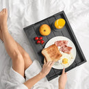 Dark Grey Coffee Table Decorative Serving Tray with Handles & 4 Coasters - 17x13 Inch Wood Tray for Ottoman, Breakfast, Wooden Tray by CozyNest Decor