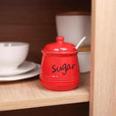 HAOTOP 12oz Sugar Bowl with Lid and Spoon,Ceramic Sugar Jar Sugar Dispenser Sugar Container Coffee Bar Accessories, Kitchen Countertop Canisters, Red by CozyNest Decor