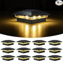 VOLISUN Solar Post Cap Light Outdoor Waterproof 12pack,Solar Fence - Post Lights for 4x4 5x5 6x6 Wooden/Vinyl Post,Black Deck Post Cap Light Solar Powered with Warm White for Garden/Patio/Porch by CozyNest Decor