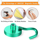 MIKEDE Magnetic Hooks, 40Lbs+ Heavy Duty Magnet Hooks for Cruise Cabins, Super Neodymium Hanging Hooks Strong Magnets with Hook for Fridge, Magnetic Hanger for Grill, Toolbox, Storage(Green, 10 Pack) by CozyNest Decor