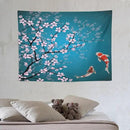 Japanese Koi Fish Tapestry, Cherry Blossoms Asian Oriental Green Teal Flower Branch Koi Fish Carp Tapestries Wall Hanging for Bedroom Living Room Office Decor 40"x30" by CozyNest Decor