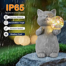 Cat Garden Statue with Solar Ball Light 7.3" Resin Cat Figurine Waterproof for Front Proch Patio Lawn Yard Balcony Decor Birthday Housewarming Gifts for Women Sister Girlfriend Grandma by GreenHaven Gardens
