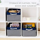 TcaFmac Storage Basket for Organizing - Large 4 Pack Foldable Storage Bins Baskets for Shelves with Ropes, Fabric Storage Cubes for Cloth Toy Gift Kids (Navy & White 16x12x8 inch) by CozyNest Decor