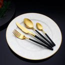 24 Piece Silverware Set For 6 Gold & Matte Black Handle Heavy duty 18/10 Stainless Steel Flatware Set Modern Design Knife/Fork/Spoon Mirror Polished Dishwasher Safe Cutlery Set with Gifts by CozyNest Decor