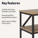 Amazon Basics Rectangular Console Table with Storage Shelf, Steel Frame, 39x31x11.8 in, Oak Finish by CozyNest Decor