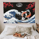 Houselerax Japanese Koi Fish Tapestry, Yin Yang Big Wave Red Cherry Blossom Tapestries Wall Hanging for Bedroom Living Room Office Decor 90"x60" by CozyNest Decor
