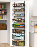 Over The Door Pantry Organizer, 8-Tier Pantry Door Organizer Shelves | 3 Sizes | Adjustable Basket | Metal Hanging Spice Rack for Kitchen, Pantry, Cabinet, Back of Door Seasoning Rack, Black by CozyNest Decor