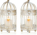 NUPTIO Tea Light Candle Holders: 2 Pcs 6 inch H Distressed White Bird Cage Lantern Centerpiece Hanging Metal Birdcage Tealight Votive Holder for Home Fireplace Dining Table Living Room Decoration by CozyNest Decor