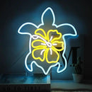 Sea Turtle Hibiscus Neon Signs for Wall Decor Blue Turtle Neon Light Yellow Flower LED Neon Wall Sign Ocean Neon Light Up Sign for Bedroom Living Room Office Decor Sea Turtle Gifts by GreenHaven Gardens