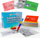 Spanish English Affirmation Motivational Cards for Women | Chakra Puzzles Coloring & Tongue Twisters Pharses Bilingual Flash Cards Learn Spanish and Heal by TinyTreasures Baby Boutique