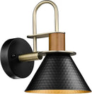 Black Wall Sconce, HWH Industrial Indoor Wall Light Fixture, Single Wall Vanity Light Gooseneck Barn Wall Lamp with Hammered Metal Shade, Black and Gold Finish, 5HZG74B BK+BG by CozyNest Decor