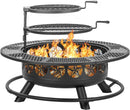 42 Inch BBQ Fire Pit with 2 Grills,3-in-1 Outdoor Round Metal Fire Pit Table with Lid,Fire Poker,Large Outdoor Wood Burning Firepits for Outside,Picnic,Bonfire Backyard Patio(Black) by GreenHaven Gardens