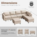 118.5" Faux Leather Modular Sectional Sofa, L Shaped Couch Set for Living Room, 7-Seater Comfy Cloud Couches with Storage Seat Whitesand by CozyNest Decor