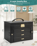 AKOZLIN Large 4-Tier Jewelry Box Leather Jewelry Storage Organizer with 3 Drawers Lockable for Women Girls Ring Necklace Earring Bracelet Watches Holder with Mirror Black by TinyTreasures Baby Boutique