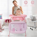 BABY JOY Baby Bathtub with Changing Table, Foldable Infant Diaper Changing Station with Storage Tray, Waterproof Pad, Portable Newborn Nursery Organizer Bath Stand with 4 Universal Wheels (Pink) by TinyTreasures Baby Boutique