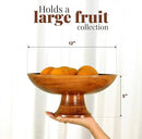 Folkulture Wooden Fruit Bowl for Kitchen Counter | 12" Large Premium Eco Friendly Banana Fruit Basket for Kitchen | Acacia Wood Bowl with Holder, Pedestal for Table Decor, Centerpiece for Dining Table by CozyNest Decor