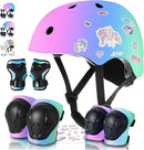 Adjustable Kids Bike Helmet with Knee & Elbow Pads Set, Color Gradient Design for Boys and Girls Aged 3-14+, for Skateboarding, Scooter, Roller & Inline Skating, Longboard by TinyTreasures Baby Boutique