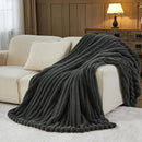 NEWCOSPLAY Faux Fur Twin Blanket Grey 3D Ribbed Plush Thick Warm Blanket for Couch Sofa Bed 850GSM (Grey Ribbed, Twin(60"x80")) by CozyNest Decor