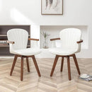 LUNLING Swivel Dining Chairs, Mid Century Modern White Faux Leather Kitchen Chairs with Arms,Bamboo Legs Side Chairs No Wheels,Accent Chair for Dining Rooms and Offices,1PCS by CozyNest Decor