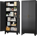 Black Metal Storage Cabinet,75" Steel Cabinets for Home Office, Kitchen Pantry Storage Cabinet with Doors and 5 Adjustable Shelves, Tool Cabinets, for Office, Home, Garage, School by CozyNest Decor