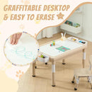 Multi Functional Kids Table and 2 Chairs Set, Graffiti & Building Blocks Double-Sided Tabletop, Toddler Play Table with Drawers, Large Storage Space, Gift for Boys/Girls, Burlywood by CozyNest Decor