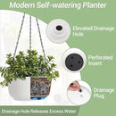 T4U Hanging Planter Self Watering 8 Inch, 2 Pack White Indoor Outdoor Hanging Plant pots, Hanging Flower Pot with Drainage Hole & Plug & Chain with 3 Hooks for Garden Home Decor by GreenHaven Gardens
