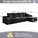 Modular Sectional Sofa Cloud Sectional Couch, 135" Comfy Fluffy L Shaped Black Couches for Living Room, Deep Seat Memory Foam Plush Corduroy Boneless Couch Sectionals with Right Facing Chaise Sofa by CozyNest Decor
