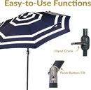 Sunnydaze Outdoor Patio Umbrella - Polyester Table Market Umbrella with Push-Button Tilt and Crank - 8 Sturdy Ribs - Navy Blue Stripe - 9ft by GreenHaven Gardens