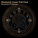 CLXEAST 24 Inch Self-Illuminated in/Outdoor Atomic Wall Clock with Temperature and Humidity, Oversized Large 24 Inch Wall Clocks for Living Room Decor, Brushed Grey Oak Wooden Finish by CozyNest Decor